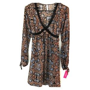 NWT Xhileration S dress black brown & blue floral